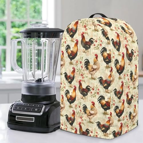 ZIATUBLES Staubschutz für Küchengeräte, Retro-Blumen-Hahn-Druck, wasserabweisend, mit Griff oben, für Kaffeemaschine, Standmixer von ZIATUBLES