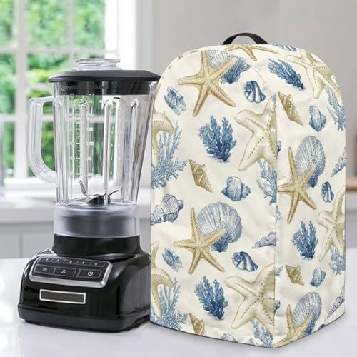 ZIATUBLES Staubschutz für Küchenmaschinen, Motiv: Seesterne, Blau, Korallenschale, Staubschutz, Staubdichte Abdeckung mit Griff, Anti-Spritzer, Fingerabdruck-Ständer, Mixer-Schutz für Kaffeemaschine von ZIATUBLES