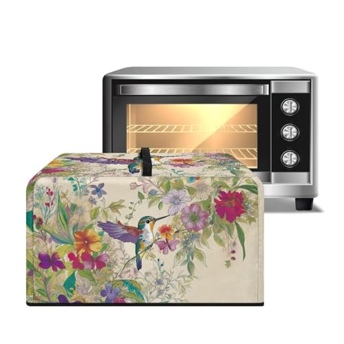 ZIATUBLES Staubschutz für Mikrowelle, tragbare Arbeitsplatte, Mikrowellenschutz, Kolibri-Blumendruck, schmutzabweisend, Segeltuch, Luftfritteuse, Toaster, Ofenabdeckungen, L von ZIATUBLES