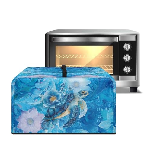 ZIATUBLES Staubschutz für Mikrowelle, tragbare Arbeitsplatte, Mikrowellenschutz, blaues Blumenmuster, Meeresschildkröte, schmutzabweisend, Segeltuch, Luftfritteuse, Toaster, Ofenabdeckungen, L von ZIATUBLES