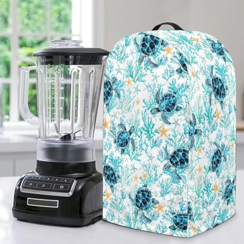 ZIATUBLES Staubschutz für Mixer, Standmixer, Geräteabdeckung mit Griff, kompatibel mit Küchenmaschinen, Kaffeemaschinen, blauer Korallenschildkröte, Seestern-Druck von ZIATUBLES