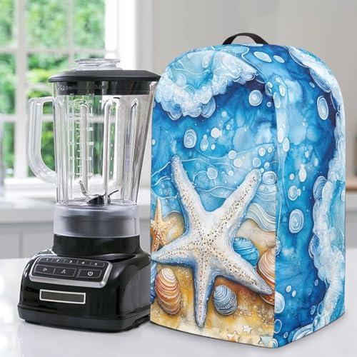 ZIATUBLES Staubschutz für Mixer, mit Griff, spritzwassergeschützt, für Küchengeräte, staubdichte Abdeckung, blauer Seestern-Muscheldruck von ZIATUBLES