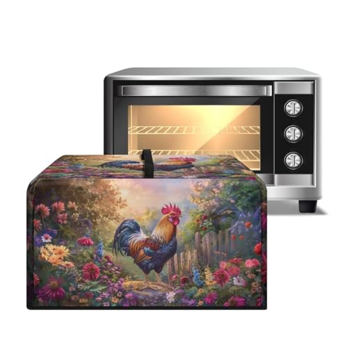 ZIATUBLES Staubschutz mit Hahn-Huhn-Blumendruck, für Mikrowelle, tragbare Arbeitsplatte, Mikrowelle, schmutzabweisend, Segeltuch, Luftfritteuse, Toaster, Ofenabdeckungen, L von ZIATUBLES