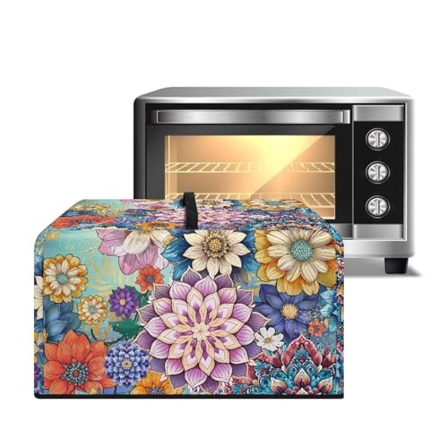 ZIATUBLES Staubschutz mit böhmischem Blumendruck, für Mikrowelle, tragbare Arbeitsplatte, Mikrowellenschutz, hitzebeständig, Segeltuch, Luftfritteuse, Toaster, Ofenabdeckungen, L von ZIATUBLES