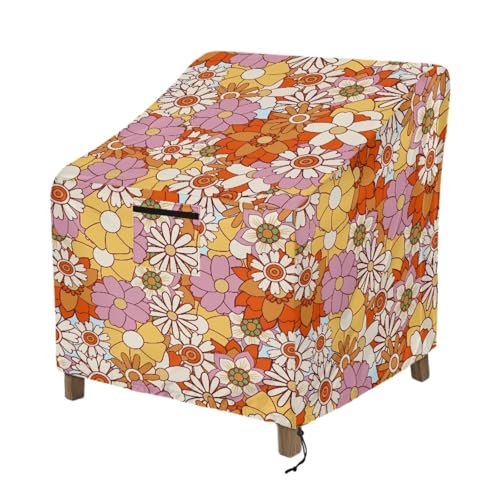 ZIATUBLES Terrassenstuhl-Abdeckung für Lounge, tiefer Sitz, Hippie-Blumendruck, staubdicht, Schaukelstühle, Schutzhülle mit Lüftungsschlitz für Gartenmöbel, 74 x 84 x 92 cm von ZIATUBLES