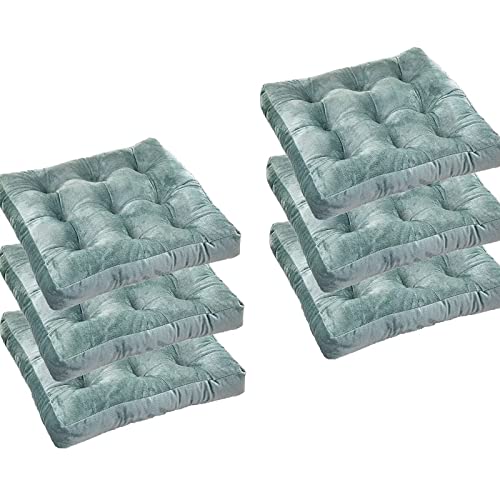 ZIBENE Sitzkissen Auflage Stuhl 6 Set, Stuhlkissen 6er Set Quadrat, 2 StüCk Sitzkissen Esszimmerstuhl Doppelseiten, Verdicken Eckig Sitzkissen KüChenstuhl Anti-Verformung für Alle Jahreszeiten Blau von ZIBENE