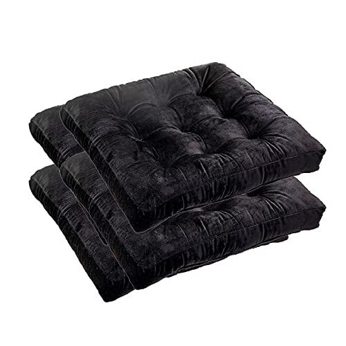 ZIBENE Stuhlkissen 40x40 4er Set, Sitzkissen für KüChenstüHle Landhaus, Flauschig Stuhlauflagen KüChenstuhl Mit Weich Komfortabel Samt Bezug, Verdicken Sitzpolster Gartenstuhl Esszimmer Schwarz von ZIBENE