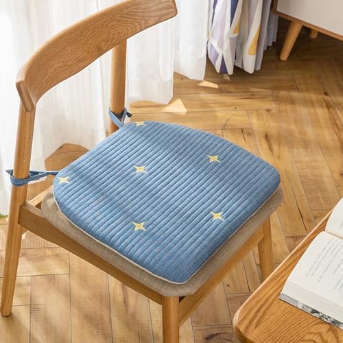 ZIBENE Stuhlkissen 40x40 mit BäNdern Landhausstil, Sitzkissen Stuhl 4er Set Esszimmer, Dicke Polsterung Sitz Auflage Anti-Verformung Stuhlauflagen KüChenstuhl 100% Baumwolle Stuhl Sitzpolster Blau von ZIBENE