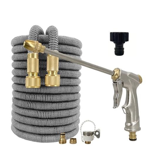ZIBOXI Erweiterbarer magischer Schlauch, Hochdruck-Autowaschschlauch mit Spritzpistolen-Set, Bewässerungswerkzeug for den Außenbereich, Gartenschlauch(Color:SILVER 1,Size:GOLD_YELLOW) von ZIBOXI