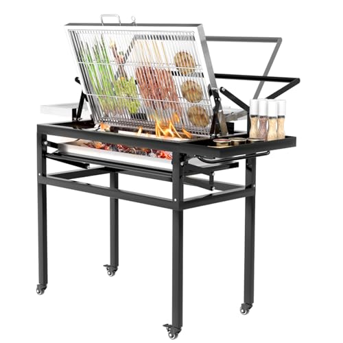 BBQ Holzkohlegrill mit Wagen, Heavy Duty Square Outdoor Abnehmbarer Tragbarer Grill, 360° drehbarer Grillrost Stand-up-Grills mit Rädern für Camping Garten Gewerbegrill BBQ Holzkohlegrill mit Wagen, Heavy Duty Square Outdoor Abnehmbarer Tragbarer Grill, 360° drehbarer Grillrost Stand-up-Grills mit Rädern für Camping Garten Gewerbegrill von ZICHOUYING