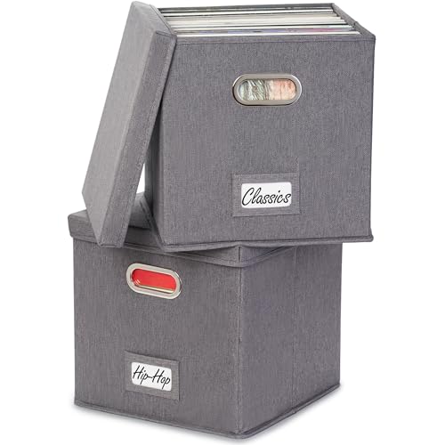 Dekorative Vinyl Schallplattenaufbewahrungsbox 2er Set für 100+ einzelne Schallplatten - stabile LP Halter Kiste organisiert alle Ihre Lieblings-Klassiker, Oldies oder Recent Hit Alben stilvoll Dekorative Vinyl Schallplattenaufbewahrungsbox 2er Set für 100+ einzelne Schallplatten - stabile LP Halter Kiste organisiert alle Ihre Lieblings-Klassiker, Oldies oder Recent Hit Alben stilvoll von ZICOTO
