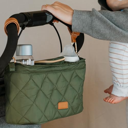 Schöner Kinderwagen-Organizer mit 2 Getränkehaltern – luxuriöse Kinderwagentasche, universelle Passform, Lederriemen und Reißverschlusstasche, geräumiges Zubehör, perfekt für Doona, Nuna und Uppababy von ZICOTO