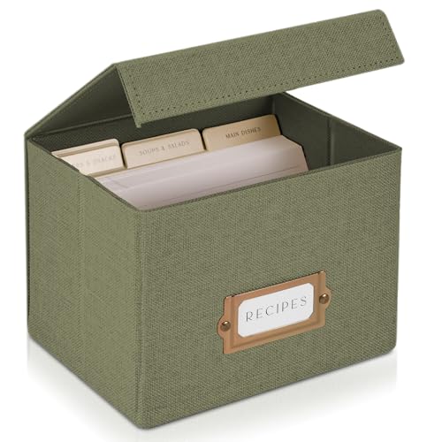 ZICOTO Schöne Rezeptbox aus Leinen – passend für 10,2 x 15,2 cm Rezeptkarten, um bis zu 250 Rezepte leicht zu organisieren – ein stabiler Kartenhalter und tolles Geschenk, das perfekt in jede Küche von ZICOTO