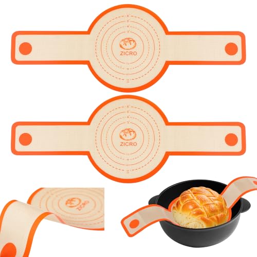 2 Stück Silikon Backmatte für Dutch Oven,Backmatte Brot,leicht zu reinigen,Wiederverwendbare Silikon Backmatte mit Langen Griffen,Antihafte Brotmatte für Backofen(Red) von ZICRO
