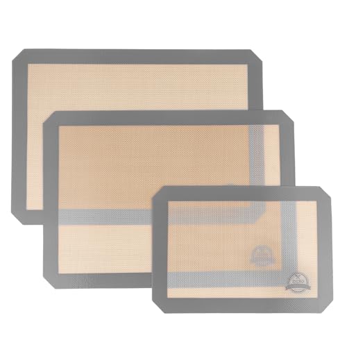 ZICRO Backmatte aus Silikon 3er Set,Wiederverwendbare Backfolie Silikonmatte,Antihaftbeschichtung Hitzebeständige Backunterlage,Backmatten for Brot,Macarons,Kuchen(Gray) Silicone Bread Baking Mat von ZICRO