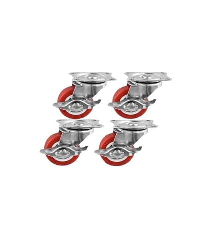 4 Teile/los 1,5 zoll Lenkrollen mit Bremse Flache Seitenrollen Möbel Couchtisch Riemenscheiben rot PVC Räder von ZIDBVOYOY