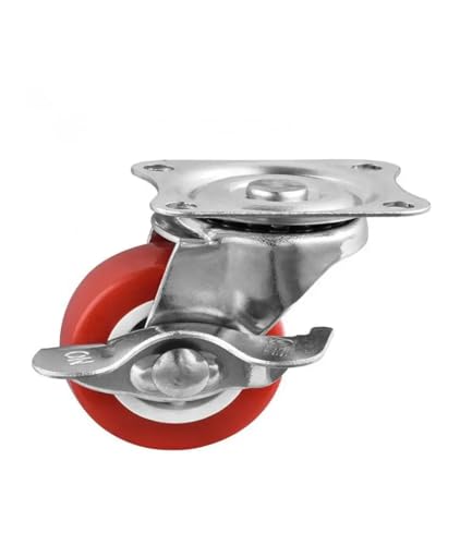 ZIDBVOYOY 4er-Pack 1,5-Zoll-Lenkbremsrollen Flache Seitenrollen Möbel Couchtisch Riemenscheiben rote PVC-Räder von ZIDBVOYOY