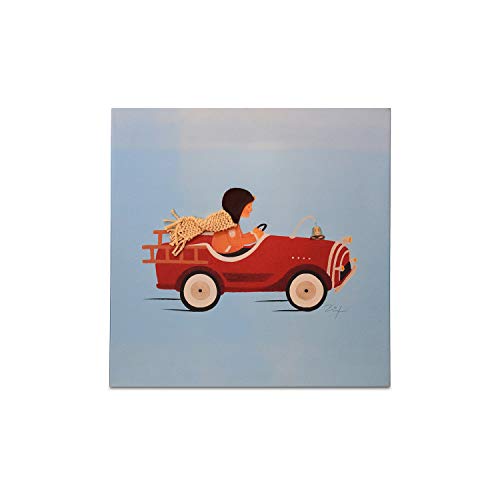 ZIEGFELD Leinwand Kunstdruck Wanddeko für Kinderzimmer Babyzimmer Jungen im Auto 30x30cm quadratisch Kinderposter Wandbild Kinder Leinwanddruck Holzkeilrahmen Wanddekoration Stoff bunt von ZIEGFELD