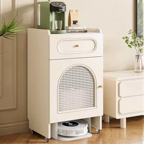 Saugroboter Ständer Staubsauger Roboter Halter, Aufbewahrungsschrank für Saugroboter Mit Türen Und Schubladen, Ablage-Beistelltisch für Küche, für Wohnzimmer, Schlafzimmer(White) von ZIGTUEI