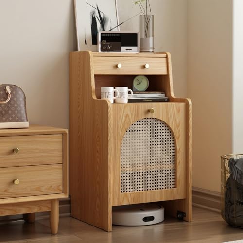 Saugroboter Ständer Staubsauger Roboter Halter, Aufbewahrungsschrank für Saugroboter mit Türen und Schubladen, für Zuhause Büro Wohnzimmer Garage Ecke(Light Brown,45cm/17.7in) von ZIGTUEI