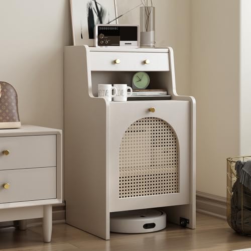 Saugroboter Ständer Staubsauger Roboter Halter, Aufbewahrungsschrank für Saugroboter mit Türen und Schubladen, für Zuhause Büro Wohnzimmer Garage Ecke(White,45cm/17.7in) von ZIGTUEI