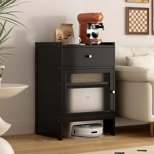 Saugroboter Ständer Staubsauger Roboter Halter, Aufbewahrungsschrank für Saugroboter mit Türen und Schubladen, mit Verstellbarem Regal, für Wohnzimmer, Home Office(Black) von ZIGTUEI