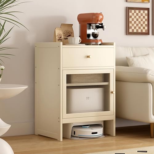 Saugroboter Ständer Staubsauger Roboter Halter, Aufbewahrungsschrank für Saugroboter mit Türen und Schubladen, mit Verstellbarem Regal, für Wohnzimmer, Home Office(White) von ZIGTUEI