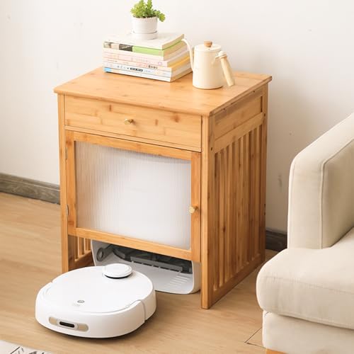 Saugroboter ständer staubsauger Roboter Halter, Roboter-staubsauger-ständerschrank, Beistelltisch mit Schublade, Für Zuhause Büro Wohnzimmer Garage Ecke(Light Brown,56cm/22in) von ZIGTUEI