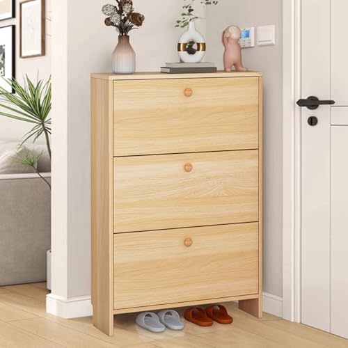 Schuhschrank Mit 3 Klappen, Generisch Schuhschrank Mit 3 Klappen, Vertikales Schuhablage, Platzsparend Regal für Schuhe, für Eingang, Flur, Schlafzimmer, Ankleidezimmer(Brown,100x15cm/39.4x5.9in) von ZIGTUEI