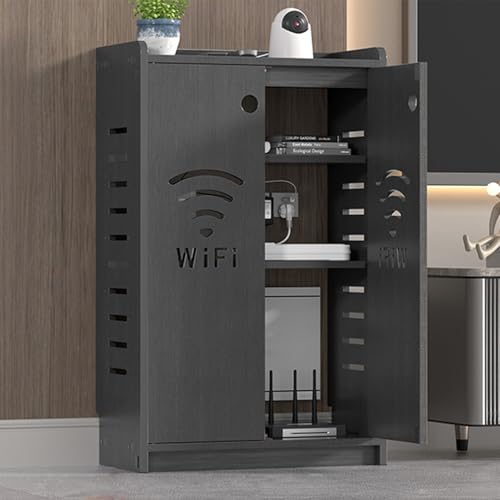 WLAN-Router-aufbewahrungsschrank, WLAN Schrank Router Aufbewahrungsbox, Freistehender Schrank-Organizer, für Wohnzimmer, Büro, Schlafzimmer(Black,60x50cm/23.6x19.7in) von ZIGTUEI