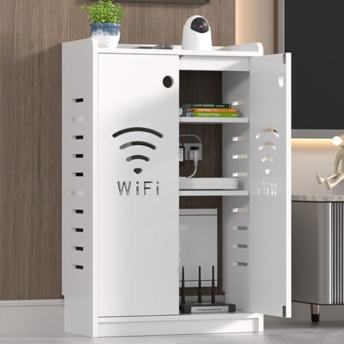 WLAN-Router-aufbewahrungsschrank, WLAN Schrank Router Aufbewahrungsbox, Freistehender Schrank-Organizer, für Wohnzimmer, Büro, Schlafzimmer(White,80x80cm/31.5x31.5in) von ZIGTUEI