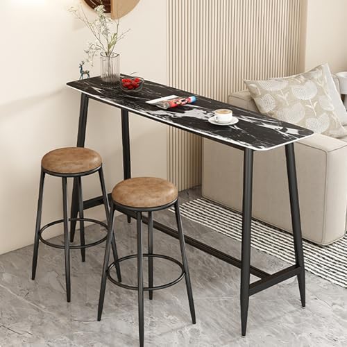 ZIGTUEI Bartisch Set 3-Teilig, Stehtisch Esstisch, Bistrotisch, Einfache Montage, Essgruppe für 2 Personen, Geeignet für Esszimmer/Arbeitszimmer/Wohnzimmer(Black,140x100cm/55.1x39.4in) von ZIGTUEI
