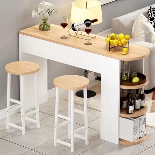 ZIGTUEI Bartisch Set 3-Teilig, Stehtisch Esstisch, Kücheninsel Mit Barhocker Set für 2 Personen, Essgruppe Im Industriedesign, für Küche Esszimmer Wohnzimmer(Brown,140x100cm/55.1x39.4in) von ZIGTUEI
