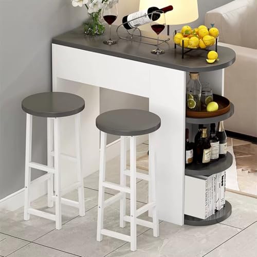 ZIGTUEI Bartisch Set 3-Teilig, Stehtisch Esstisch, Kücheninsel Mit Barhocker Set für 2 Personen, Essgruppe Im Industriedesign, für Küche Esszimmer Wohnzimmer(Gray,100x100cm/39.4x39.4in) von ZIGTUEI