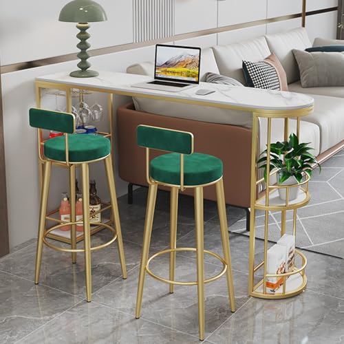 ZIGTUEI Bartisch Set 3-Teilig, Stehtisch Mit 2 Barhockern, Küchentisch, Tisch für Küche und Stühle, Platzsparend, Bar Tisch für Küche Kaffeebar Möbel(Gold,140x105cm/55.1x41.3in) von ZIGTUEI