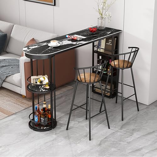 ZIGTUEI Bartisch Set 3-Teilig, Stehtisch Mit 2 Barhockern, Küchentisch Im Industrie-Design, Bistrotisch, Geeignet für Esszimmer/Arbeitszimmer/Wohnzimmer(Black,120x105cm/47.2x41.3in) von ZIGTUEI
