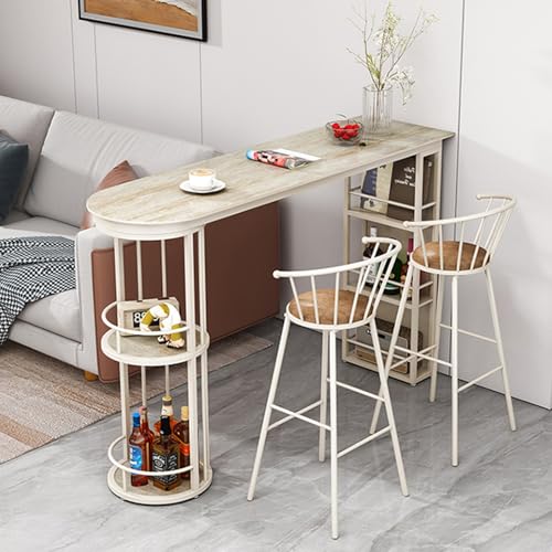 ZIGTUEI Bartisch Set 3-Teilig, Stehtisch Mit 2 Barhockern, Küchentisch Im Industrie-Design, Bistrotisch, Geeignet für Esszimmer/Arbeitszimmer/Wohnzimmer(White,100x105cm/39.4x41.3in) von ZIGTUEI
