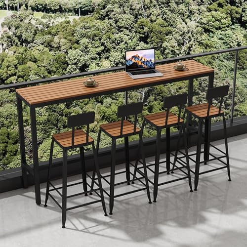ZIGTUEI Bartisch Set 5-Teilig, Stehtisch Industrie Küchentisch, Bistrotisch, Küchentisch Mit 4 Barhocker, Essgruppe Im Industriedesign, für Esszimmer, Küche, Wohnzimmer(Black,140x105cm/55.1x41.3in) von ZIGTUEI
