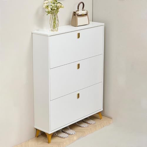 ZIGTUEI Generisch Schuhschrank Mit 3 Klappen, Schuhkommode, Freistehendes Schuhregal, Platzsparend Regal für Schuhe, für Eingang, Flur, Schlafzimmer, Ankleidezimmer(White,100x24cm/39.4x9.4in) von ZIGTUEI