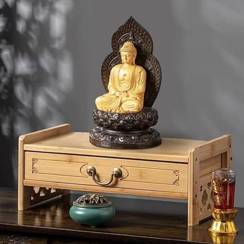 ZIGTUEI Kleiner Altartisch Zur Entspannung, Altar Tisch Meditation,Puja-Tisch mit Schublade, für Gebete Weissagung Anbetung, für Wohnzimmer und Büros(Light Brown,42cm/16.5in) von ZIGTUEI