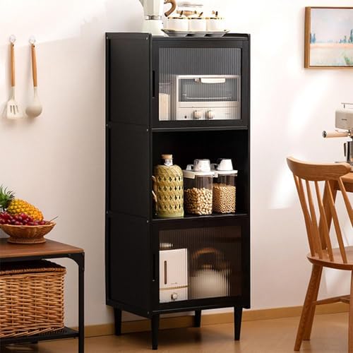 ZIGTUEI Küchenschrank, Buffetschrank, Hochschrank Küche Holz, Großes Offenes Raum, Großer Stauraum, Glasschranktür, für Wohnzimmer, Küche, Arbeitszimmer(Black) von ZIGTUEI