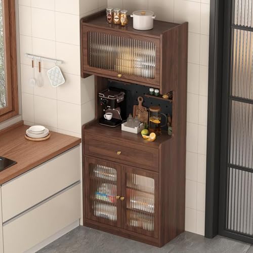 ZIGTUEI Küchenschrank Mit Arbeitsfläche, Buffetschrank Mit Schublade, Großer Stauraum, Verstellbaren Ablagen, für Mikrowelle, für Küche, Wohnzimmer, Esszimmer, Waschhaus(Brown,180x80cm/70.9x31.5in) von ZIGTUEI