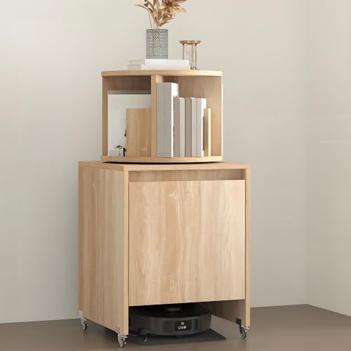 ZIGTUEI Saugroboter Ständer Staubsauger Roboter Halter, Offenes Versteck-Regal, Mobiler Aufbewahrungsschrank für Selbstentleerenden Staubsaugerroboter(Light Brown) von ZIGTUEI