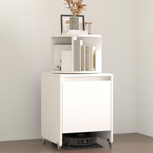 ZIGTUEI Saugroboter Ständer Staubsauger Roboter Halter, Offenes Versteck-Regal, Mobiler Aufbewahrungsschrank für Selbstentleerenden Staubsaugerroboter(White) von ZIGTUEI