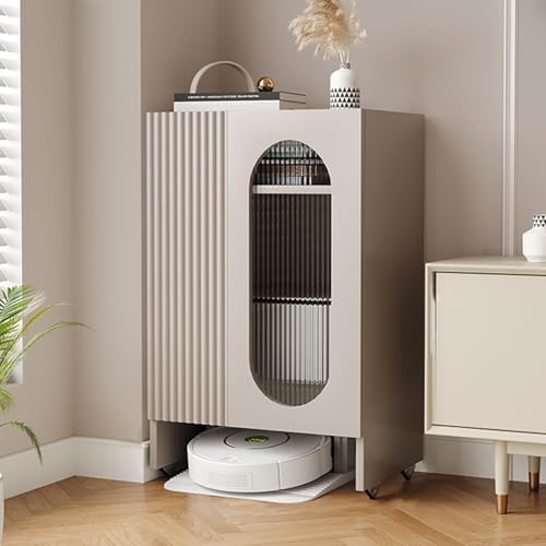 ZIGTUEI Saugroboter Ständer Staubsauger Roboter Halter, Roboter-staubsauger-ständerschrank, Roboter-Nachttisch mit Acryltüren, für Wohnzimmer, Schlafzimmer, Badezimmer, Balkon(Brown) von ZIGTUEI