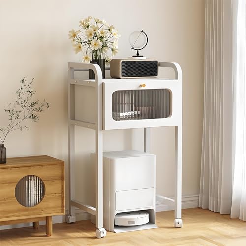 ZIGTUEI Saugroboter Ständer Staubsauger Roboter Halter, Versteckter Staubsaugerroboter Ständer, Beistelltisch Mit Schublade, für Wohnzimmer, Schlafzimmer, Badezimmer, Balkon(White) von ZIGTUEI