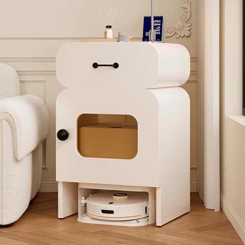 ZIGTUEI Saugroboter Ständer Staubsauger Roboter Halter, Versteckter Staubsaugerroboter Ständer, Beistelltisch mit Schublade, für Wohnzimmer, Schlafzimmer, Badezimmer, Balkon(White) von ZIGTUEI