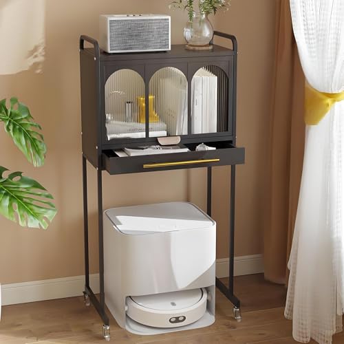 ZIGTUEI Saugroboter Ständer Staubsauger Roboter Halter, Versteckter Staubsaugerroboter Ständer, Offenes Versteck-Regal, für Wohnzimmer, Schlafzimmer, Badezimmer, Balkon(Black) von ZIGTUEI