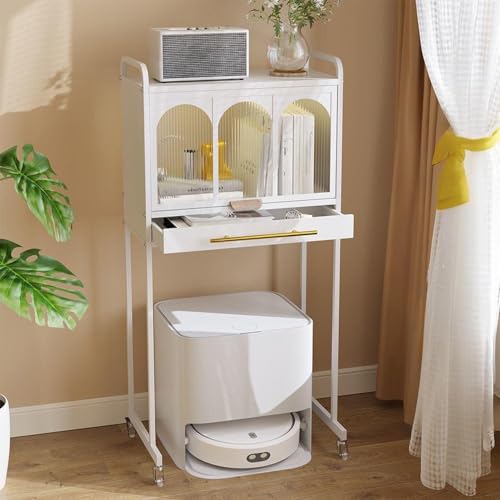 ZIGTUEI Saugroboter Ständer Staubsauger Roboter Halter, Versteckter Staubsaugerroboter Ständer, Offenes Versteck-Regal, für Wohnzimmer, Schlafzimmer, Badezimmer, Balkon(White) von ZIGTUEI