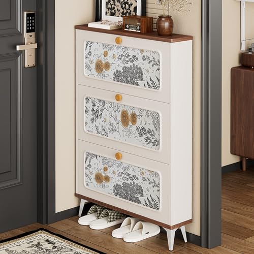 ZIGTUEI Schuhschrank Mit 3 Klappen, Schuhschrank Schmal Schuhregal, Platzsparend Regal für Schuhe, für Wohnzimmer, Schlafzimmer, Eingangsbereich, Flur, Badezimmer(118x100x17cm/46.5x39.4x6.7in) von ZIGTUEI